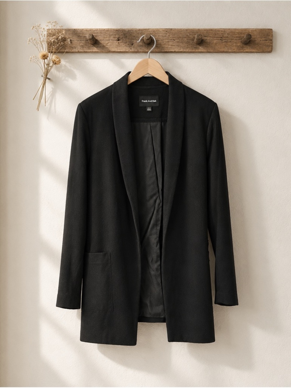 Frank & Oak Black Open-Front Longline Blazer